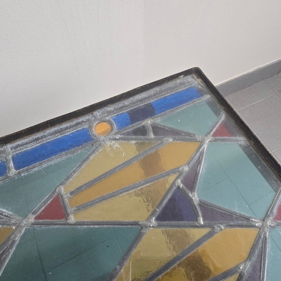 Image 1 of Vintage 1960s Brutalist Coffee Table in Metal, Glass & Stained Glass