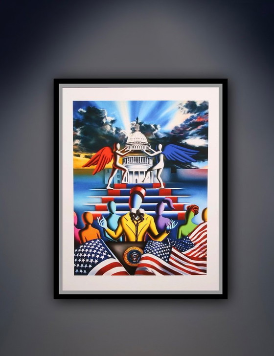 Image 1 of Mark Kostabi: "L'alba è nostra, 2022". Giclée su velluto Hahnemühle.