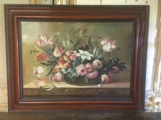 Composición de ramo de flores sobre lienzo 91x71. – Pinturas y dibujos, Wood, Canvas, Vintage (photo 13 of 13)