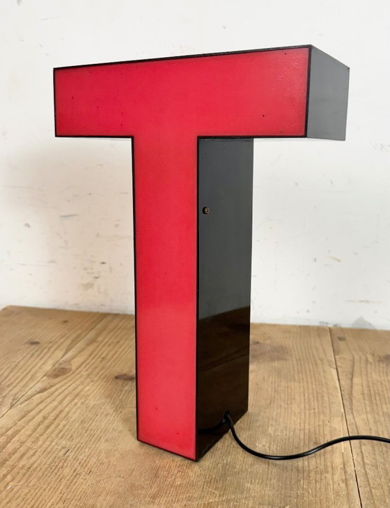 Image 1 of Vintage Red Illuminated Letter T , 1970s