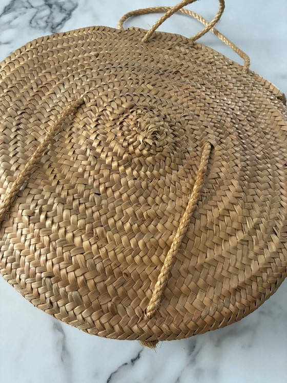 Ronde Platte Mand Gevlochten Palm Marokko – Fabrication artisanale, Wanddecoratie, Wicker (photo 3 of 5)