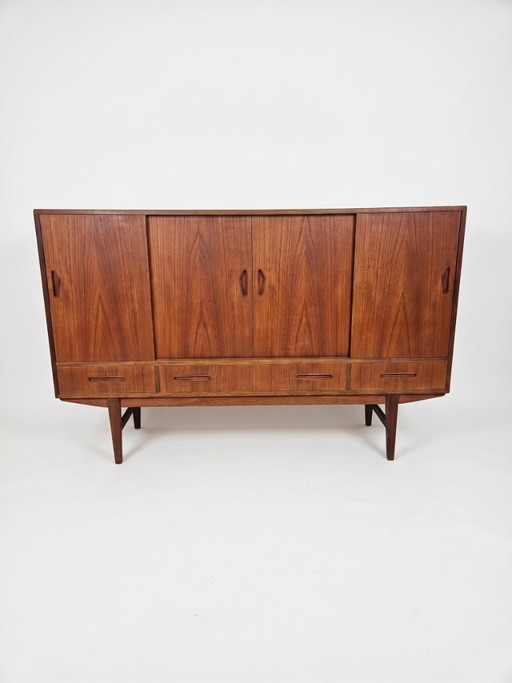 Vintage Deens Teak Highboard/Barkast ‘60 – high boards, Glass, Wood