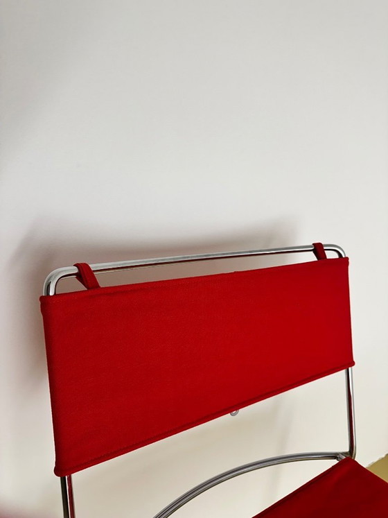 Image 1 of Chaise Delfina Enzo Mari pour Rexite 1974 Acier Chromé Tissu Kvadrat Field 2 Rouge Compasso d'Oro