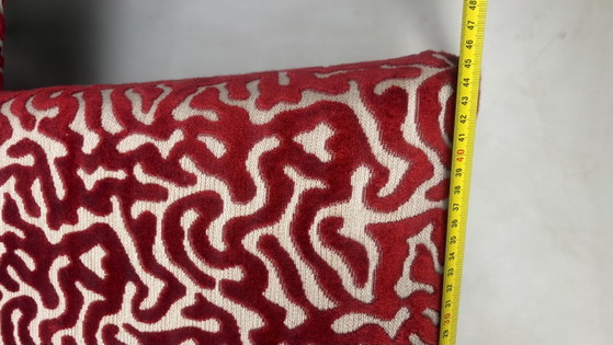 6 sedie da pranzo vintage Gordon Russell in legno con seduta stampata W.H. Curly Coral. – Velvet, Wood (photo 12 of 15)