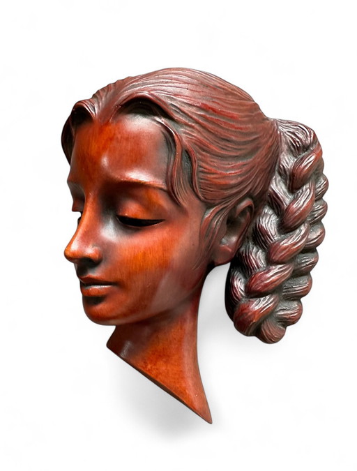 Wall Mask Achatit Handarbeit Art Girl Woman German Mid-Century 1960s Vintage