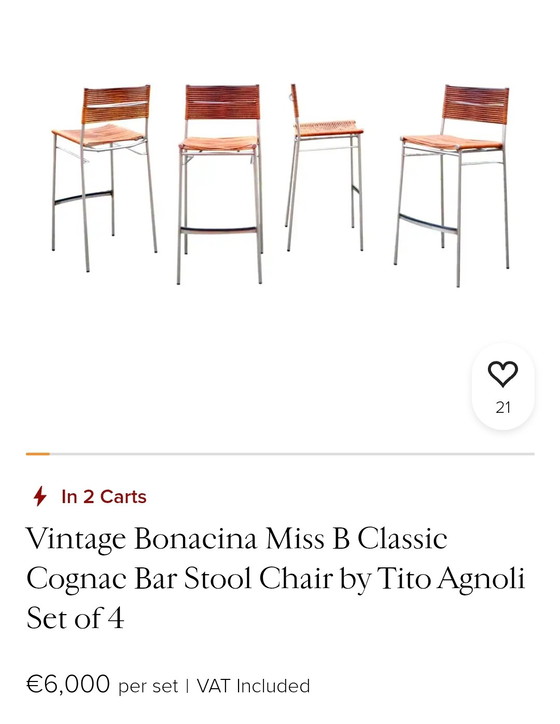 Image 1 of 2x Bonacina Miss B stools - design Tito Agnoli