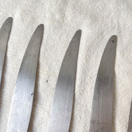 6 Coltelli Vintage Manico Corno e Argento, Lama Acciaio, LEPINE A LYON Francia, XIX Secolo (photo 7 of 10)