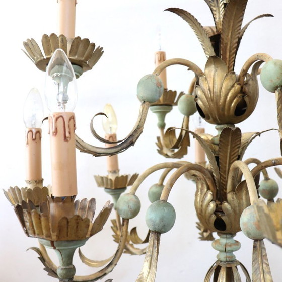 Lustre en bois laqué et fer, 12 ampoules, Italie, début du XXe siècle – Wood (photo 9 of 13)