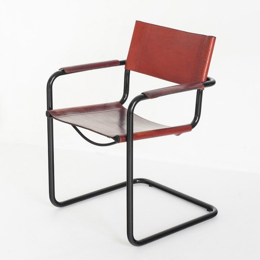 Silla voladiza modelo MG5 en edición de piel de Matteo Grassi. Italia, años 90. – eetkamerstoelen, Iron (photo 2 of 15)