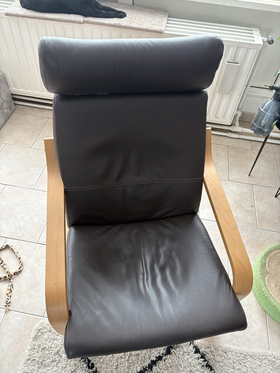 Image 1 of Sedia in pelle marrone con gambe in legno, stile anni '70, set da 2