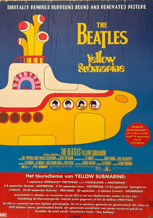 Vintage promotieposter voor de film The Beatles: Yellow Submarine.
