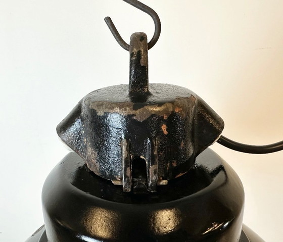 Image 1 of Industrial Black Enamel Factory Lamp with Cast Iron Top, 1960s