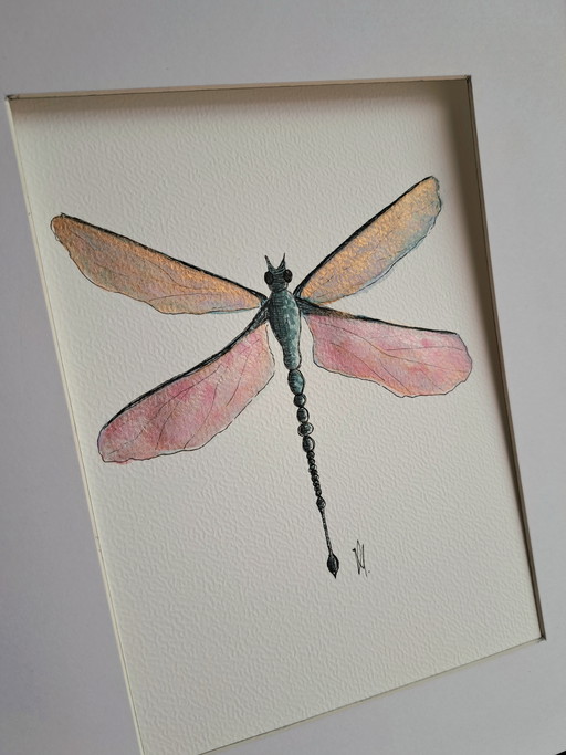 Watercolor painting Dragonfly, original in frame