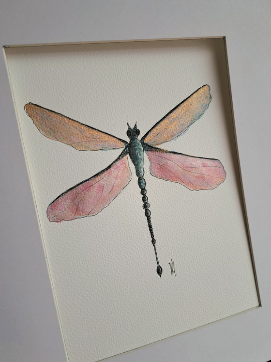Image 1 of Watercolor painting Dragonfly, original in frame