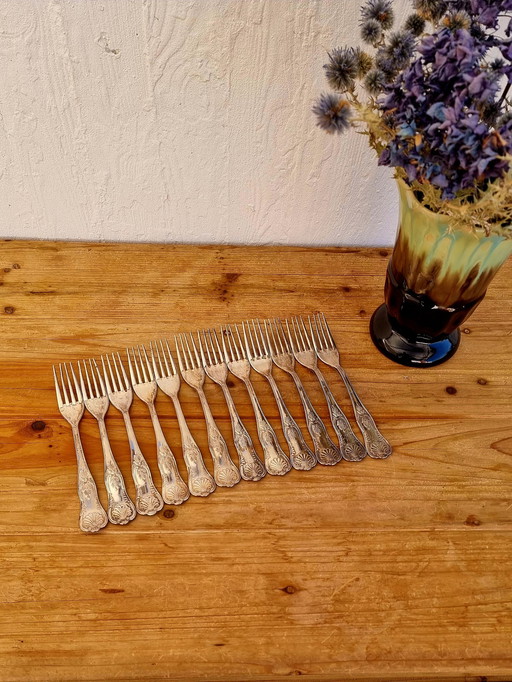 Set Of 12 Vintage Rocaille Style Forks