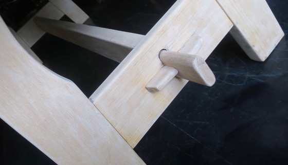 Image 1 of Large Brutalist Limed Oak Trestle Table 1940s