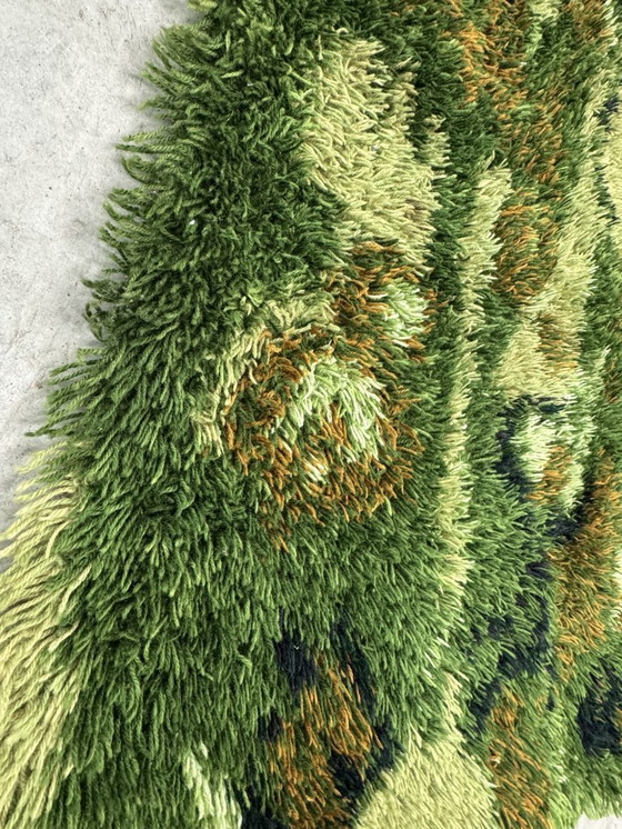 Image 1 of Tapis à poils longs BAJONG vintage, motif camouflage vert, Pays-Bas, années 1970