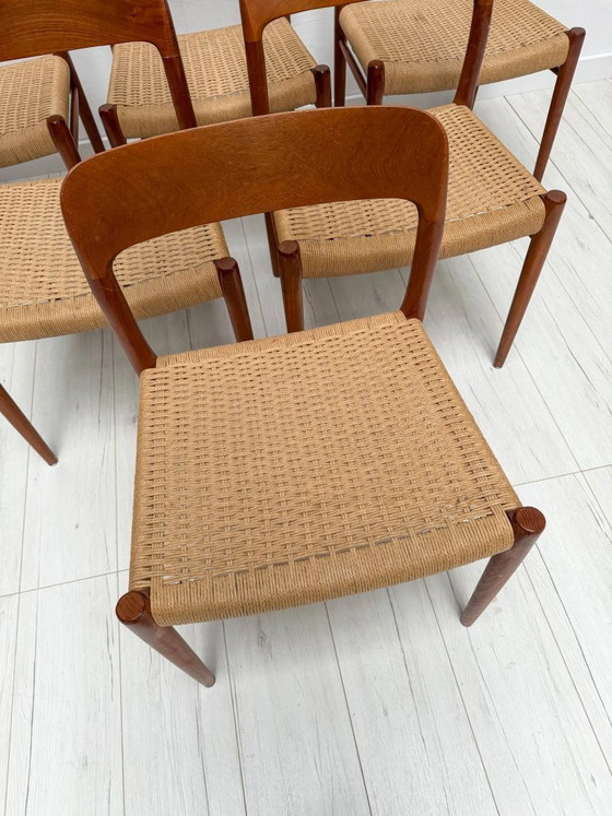 Image 1 of Set di 6 sedie da pranzo vintage n. 75 in teak di Niels O. Møller per J.L. Møllers Møbelfabrik, design danese, anni '50