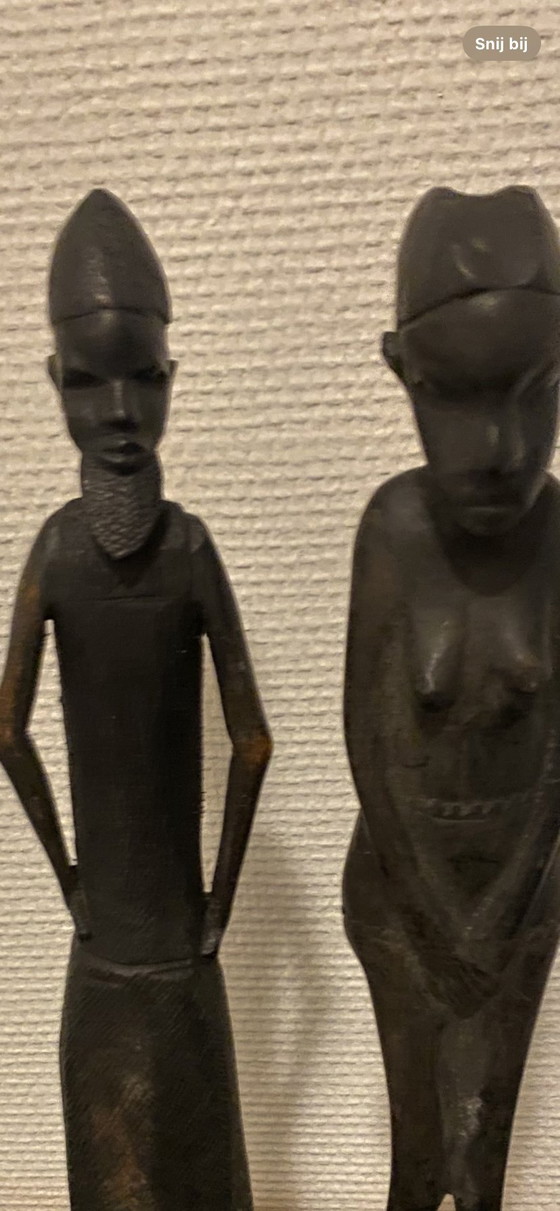 Image 1 of 2x Wooden African Figurines