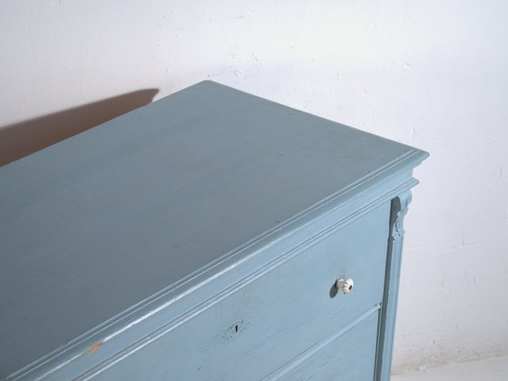Antique painted pine chest of drawers – Rustic European blue dresser – circa 1900 – Ceramic (photo 21 of 40)