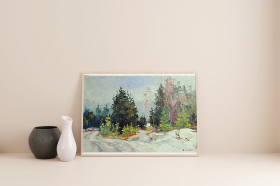 Original Oil Painting Nature Landscape Winter Forest Snow Getting Dark – Paintings & Drawings, Canvas (photo 2 of 8)