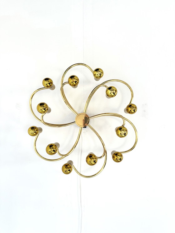 Image 1 of Vintage messing wad/plafondlamp, Scolari voor Helestra ‘70