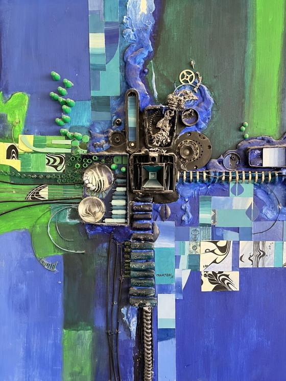 Image 1 of Opera d'arte tridimensionale unica, realizzata con tecniche miste. 83x175 cm