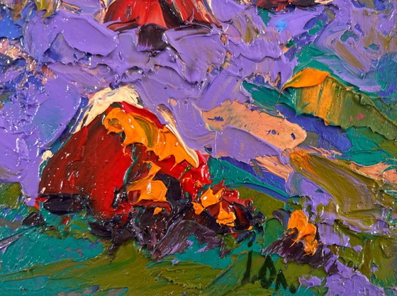 Image 1 of Original Oil Painting Summer Field Landscape In the blue distance of dreams