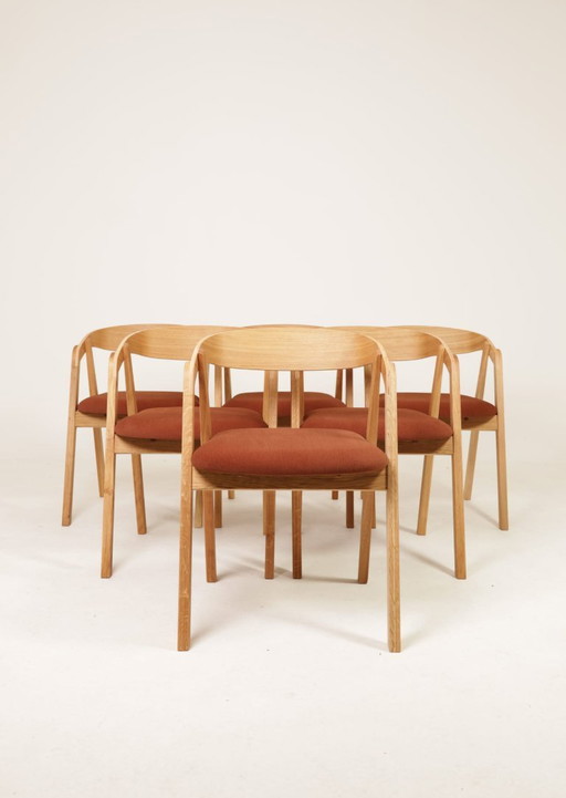 Esszimmerstühle aus Eichenholz, Kupfer und Samt, 6er-Set