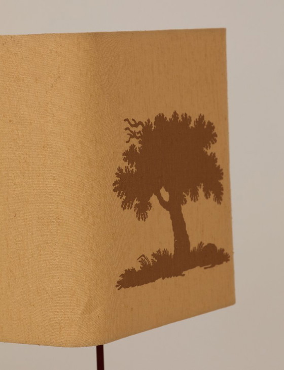 Image 1 of Lampada Maison Regain in olmo massiccio e paralume originale, vintage circa 1980