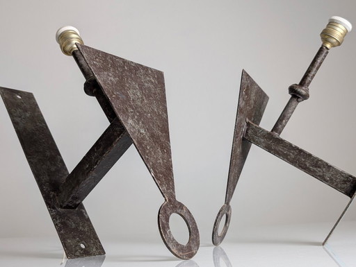 Par de Apliques de Pared Brutalistas de Metal Geométricos, 1970s