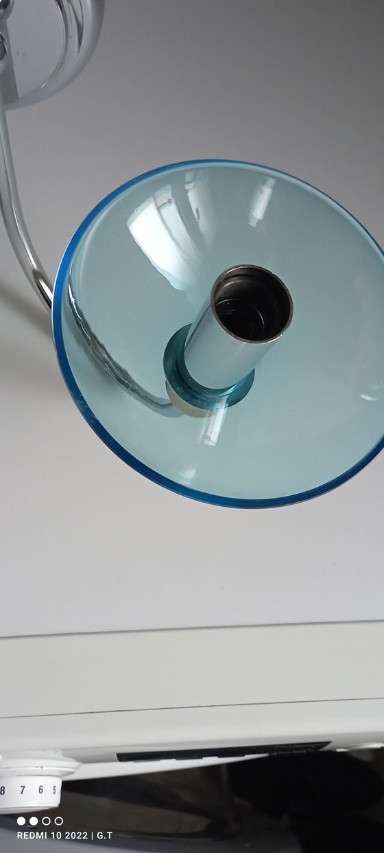 Image 1 of Set van 2 chromen wandlampen en blauwe bekers