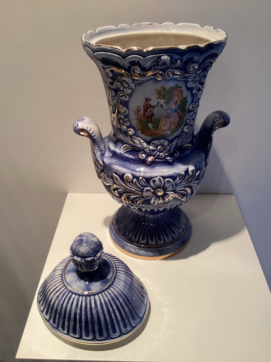 Beautiful vase/urn with lid from the 1950s. In impeccable condition, Fragonard, Ceramic, Blue (photo 3 of 5)