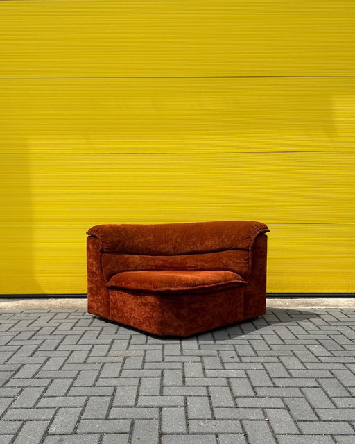 Vintage roodbruine fluwelen fauteuil hoekelement – jaren 70