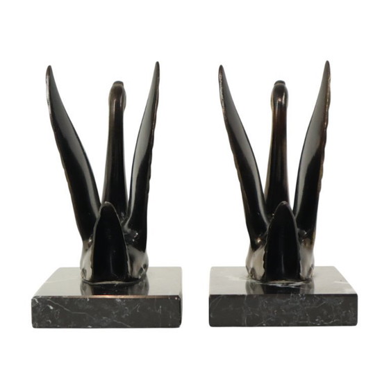 Image 1 of French Art Deco Swan Bookends