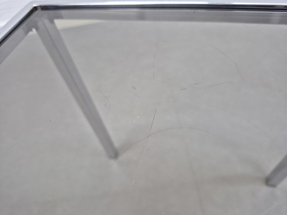 Image 1 of Chroom buisframe bijzettafel. Vintage salontafel, rookglas.
