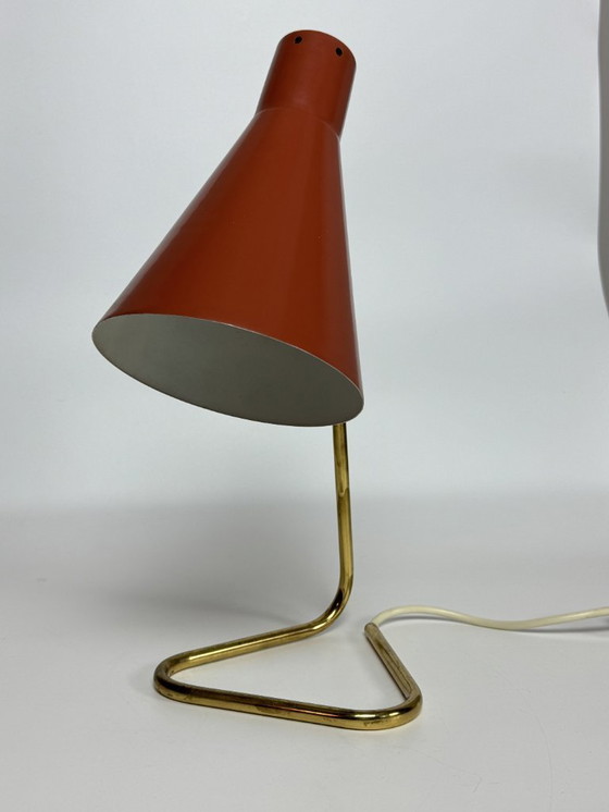 Image 1 of Elegant Mid-Century Brass & Orange Table Lamp by Giuseppe Ostuni for O-Luce, Italy, 1950s