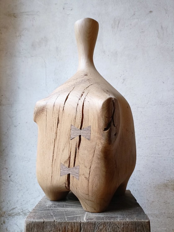 Image 1 of Large Vase/Bottle in Carved Solid Oak
