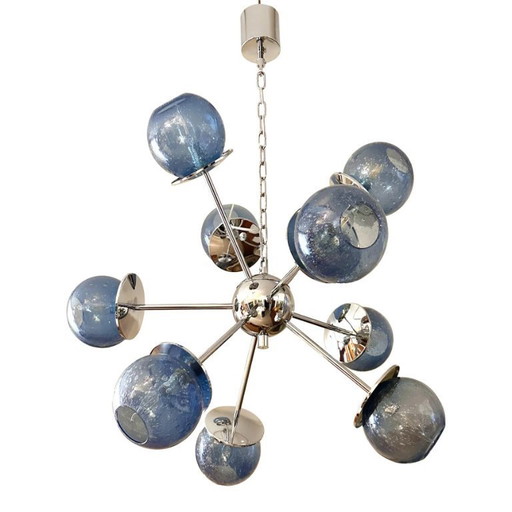 Mid-Century Modern Sputnik "Pulegoso" kroonluchter van blauw Murano-glas