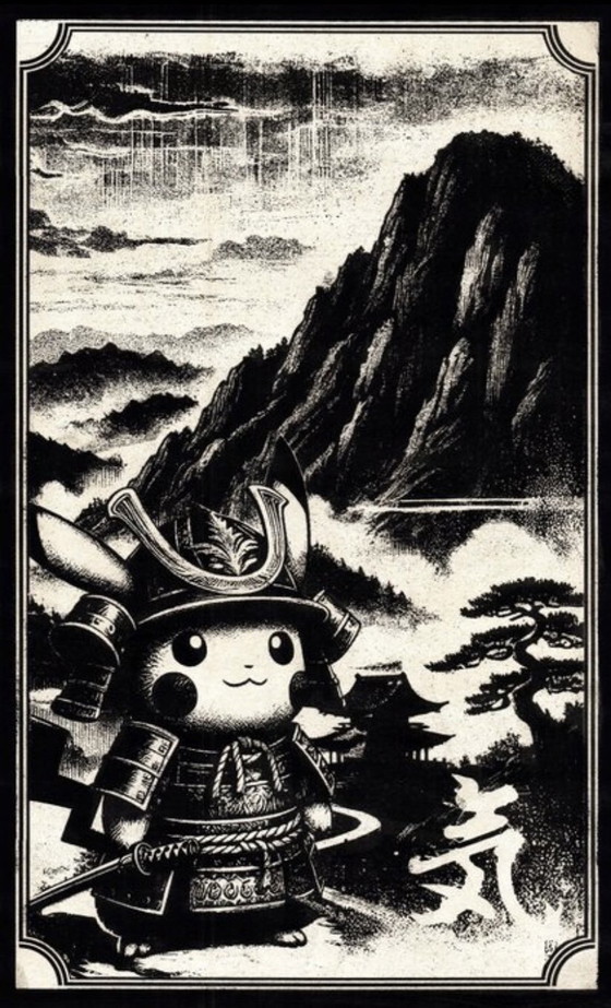 Image 1 of Kunstwerk Pikachu (Pokemon) Journing to te rising sun