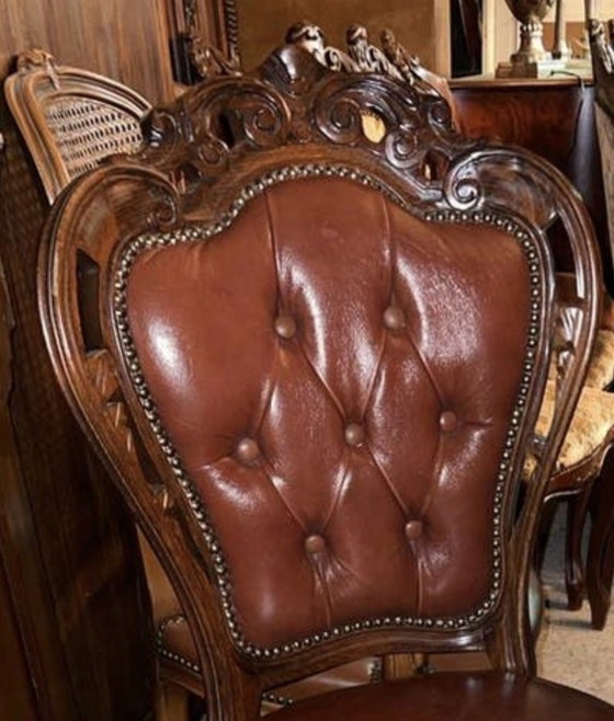 Image 1 of 4 Chesterfield Baroque leather dining chairs