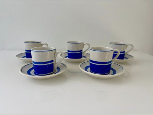 Set di 5 tazzine da caffè espresso finlandesi vintage blu bianco