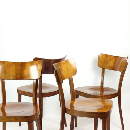 Set Of 4 Classical Tatra Dining Chairs In Walnut, Czechoslovakia 1950s