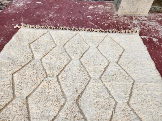 Beni Ouarain rug 300x200 cm – Natural cream wool – Diamond pattern in tone – Rugs & carpets, Cotton (photo 9 of 14)