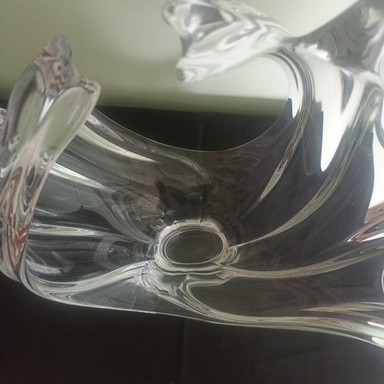 Image 1 of Large Vintage Crystal 'Wave' Sculpture / Bowl – Art Vannes France – 1960s (H 34 cm)