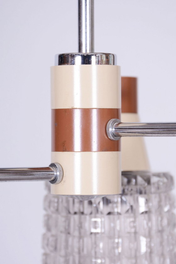Lampadario restaurato di metà secolo, di Drukov, acciaio cromato, vetro, ceco, anni '70 – Glass, Metal (photo 5 of 11)