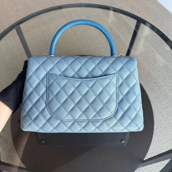 Image 1 of Chanel Coco Handle Medium - Caviar 29CM Quilted Sky Blue Gold Hardware Series 27