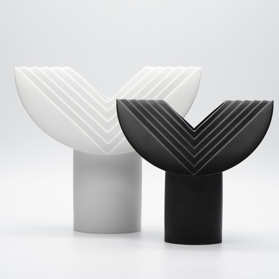 Image 1 of Rosenthal Studio Line Bisque Porcelain Vase Duo Ambrosio Pozzi Totem Minimalist