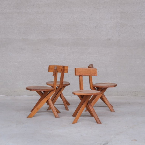 Image 1 of Pierre Chapo Französischer Mid-Century Ulm S34 Stuhl (4 verfügbar)