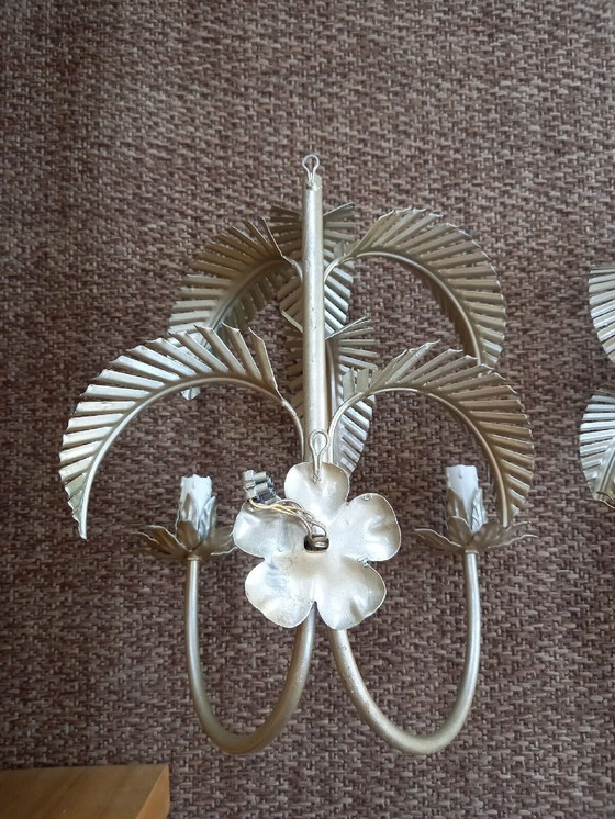 Image 1 of Pair Of Wall Sconces Xxe Palm Exotic Hollywood Regency